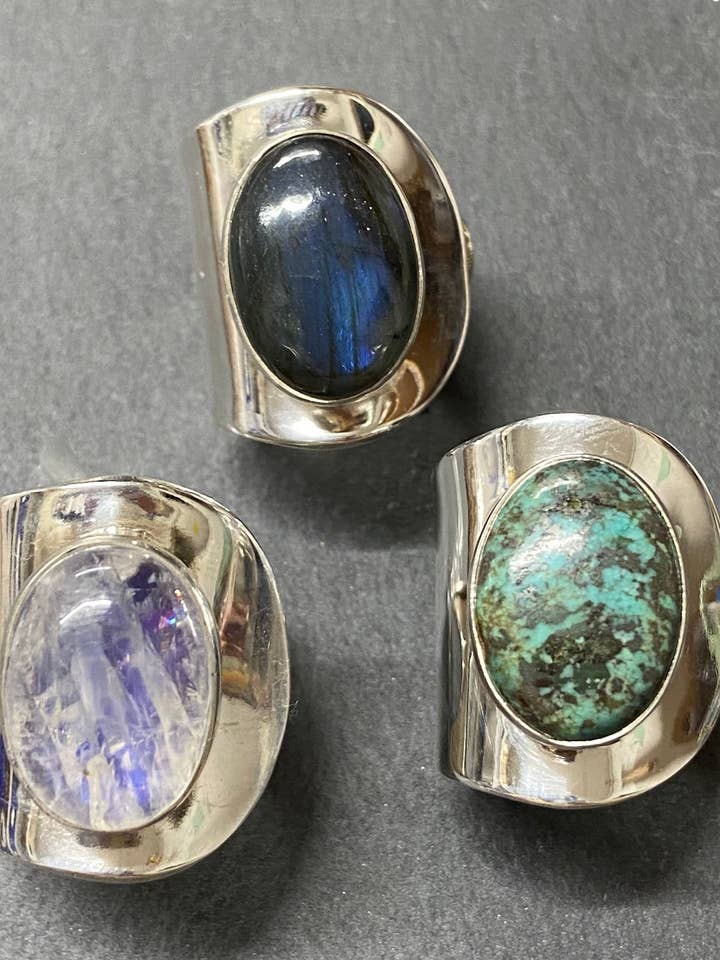 Silver Cuff Ring with Oval Stone for wholesale by Siren Silver Ltd