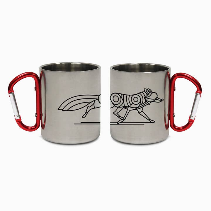 Red Fox Wrap Runder Campingbecher aus Stahl mit Karabiner für den Großhandel von Tiny Print Shop