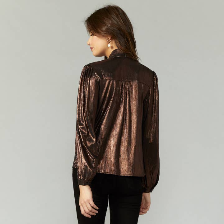 Greylin - Wholesale Blouse - Women's - Elicia Tie Neck Lamé Knit Blouse2