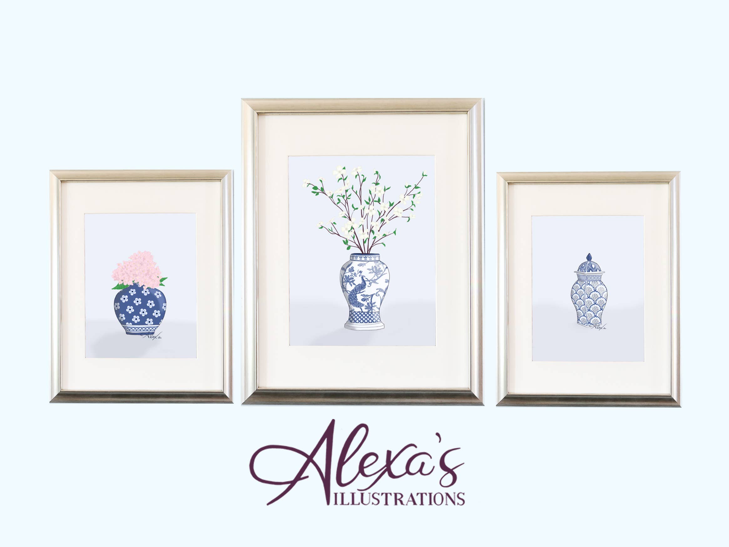Alexa's Illustrations - Wholesale Art Print - Chinoiserie Dogwood Vase Print3