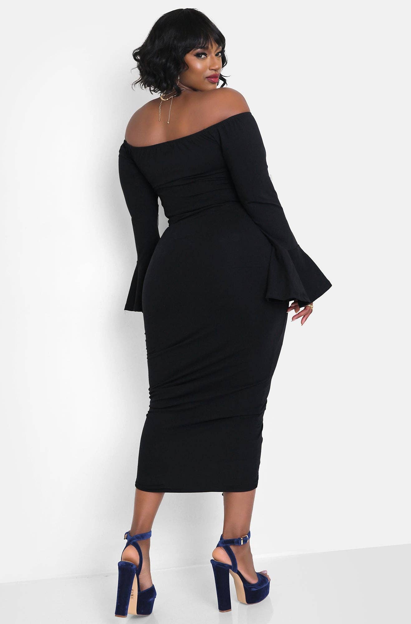 Black Take Me Back Flutter Sleeve Ruched Bodycon Midi Dress for wholesale on Faire3