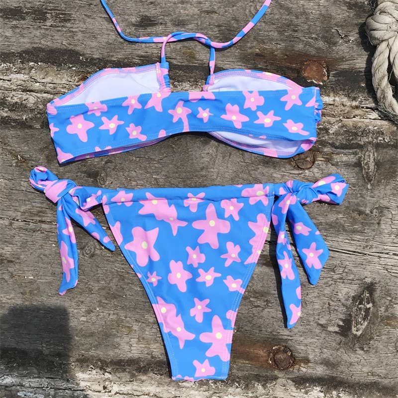 bleu Maillot de bain bikini 2 pièces à imprimé floral en vente sur Faire6
