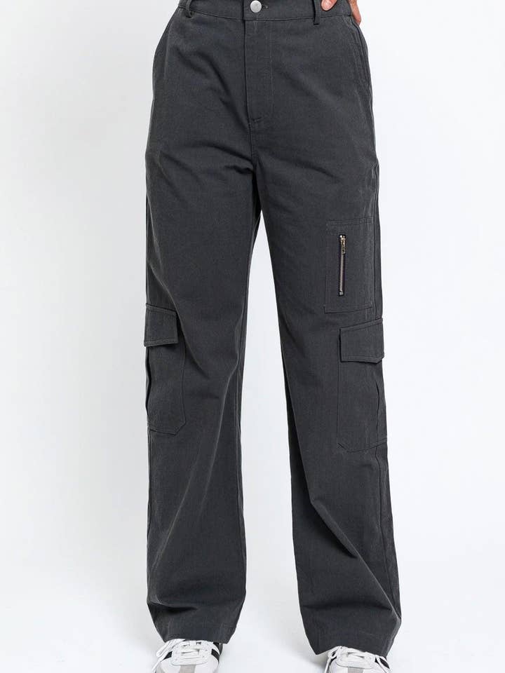 Tasha Apparel Wholesale - Wholesale Pants - Women's - High Waisted Wide Leg Pockets Cargo Pants2