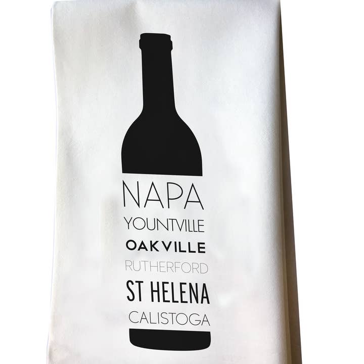 Torchon de coton Napa Valley Cities Wine Bottle pour la vente par noteify