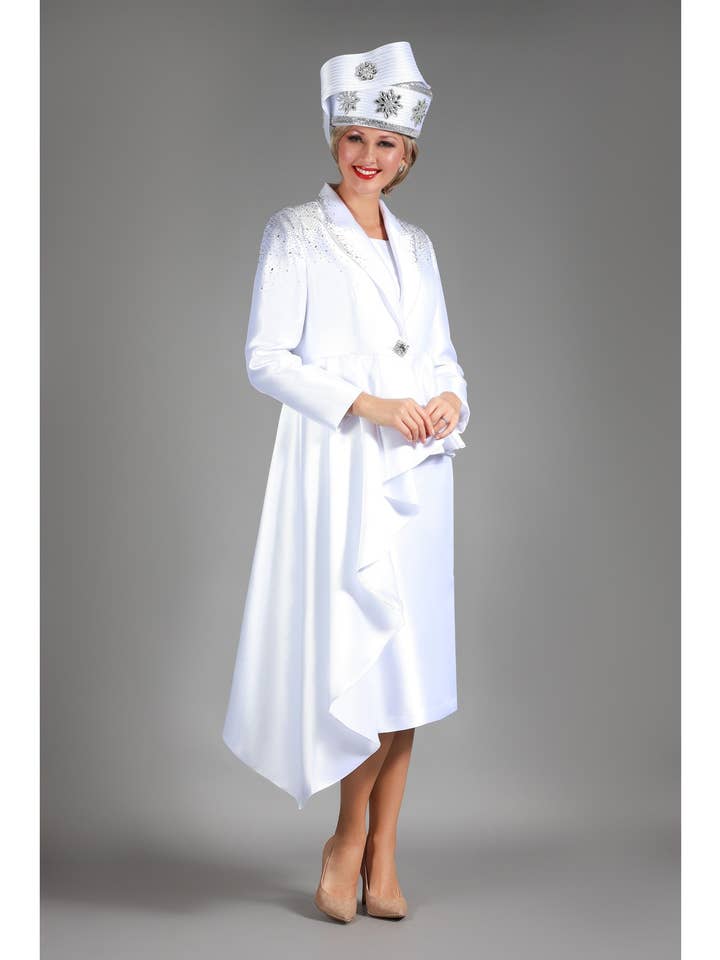 Ensemble jupe en sergé 3 pièces avec veste asymétrique ornée de pierres - Grande taille pour la vente par Giovanna