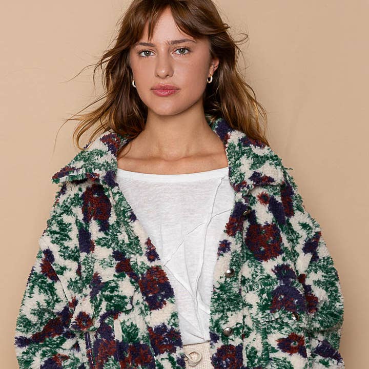Pol Clothing - Wholesale Fleece - Women's - Button down fleece floral pattern fleece jacket SALE