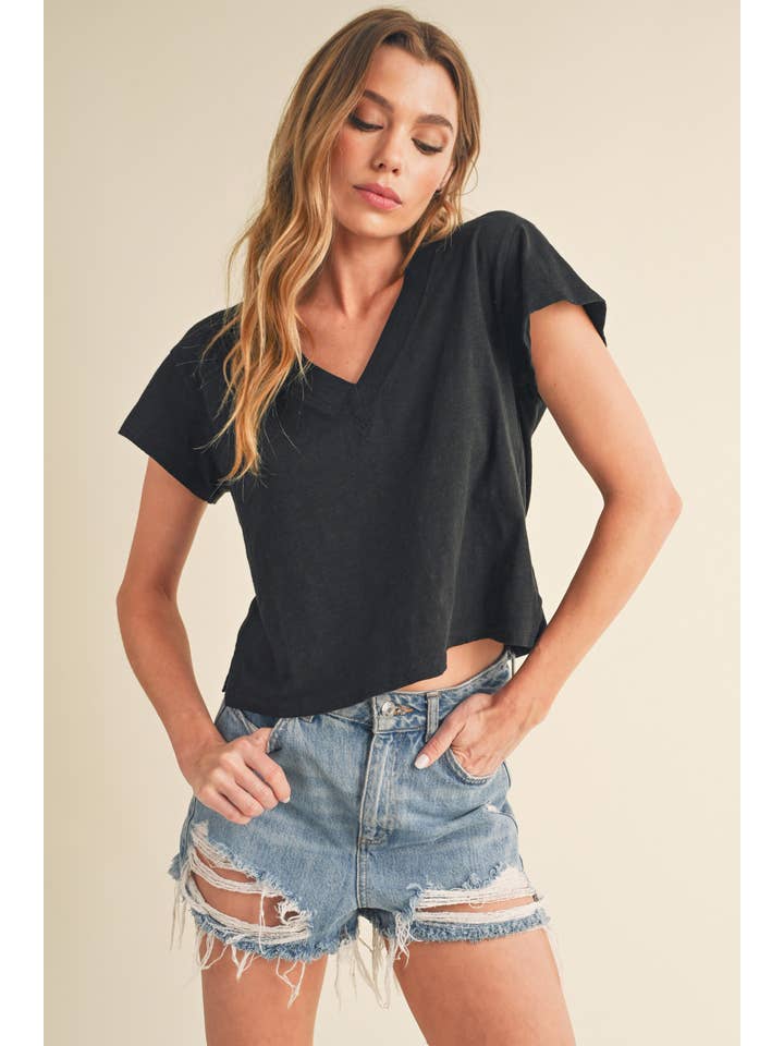 AEMI + CO - Wholesale T-Shirt - Women's - 8281DK Til V-Neck Baby Top1