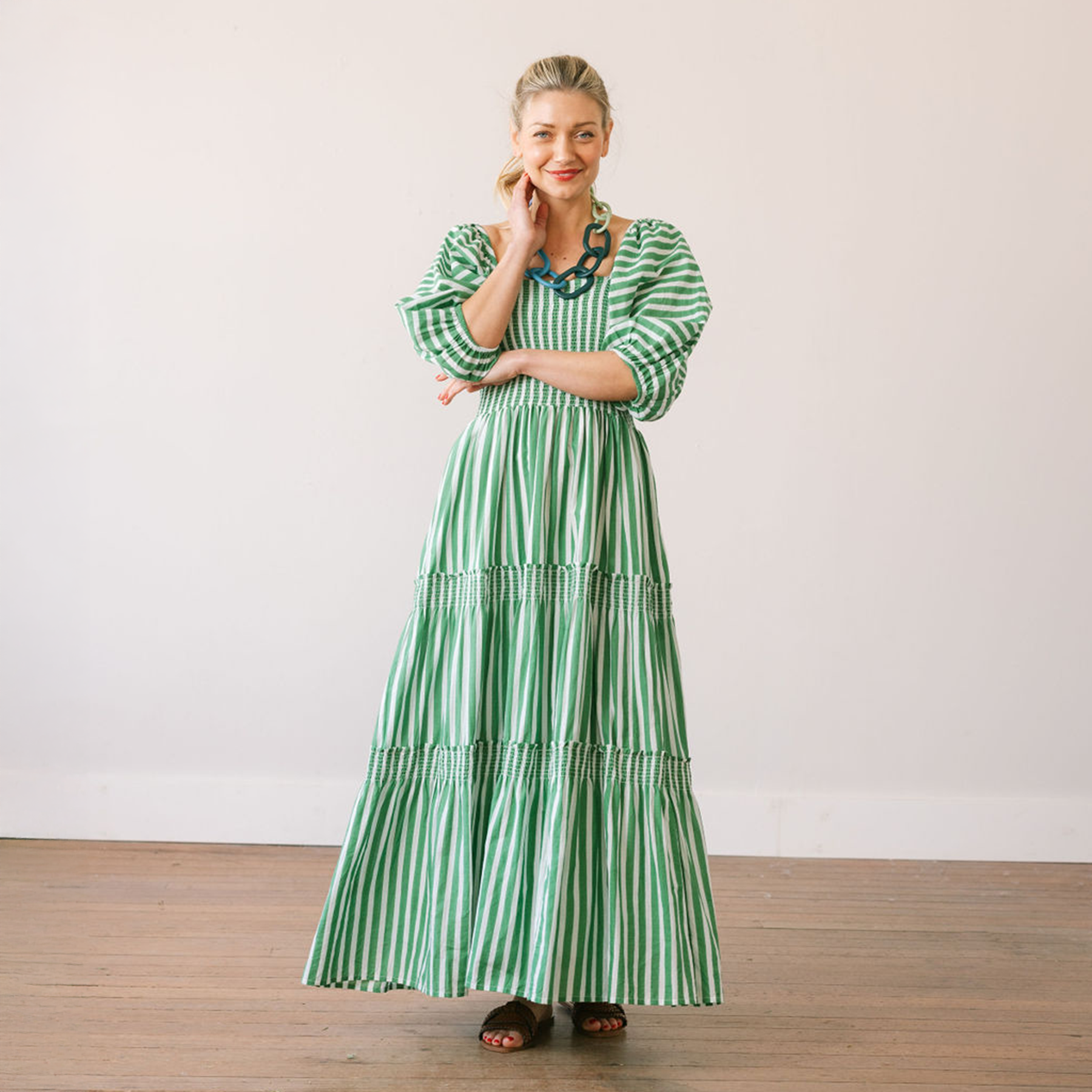 Sunshine Tienda - Vendita all'ingrosso Vestito - Donna - Abito Tula a righe verdi e bianche5