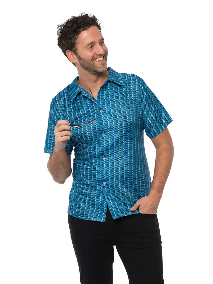 Retro 70's Shirt Blue - Party Costume for wholesale by Partychimp