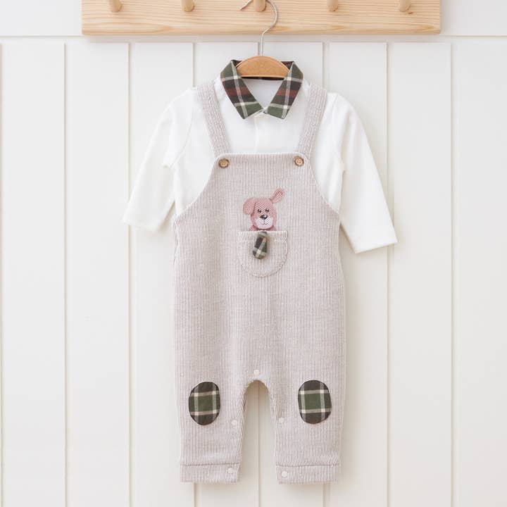 Baby jongens jumpsuit outfit met puppy voor wholesale door Dreamline