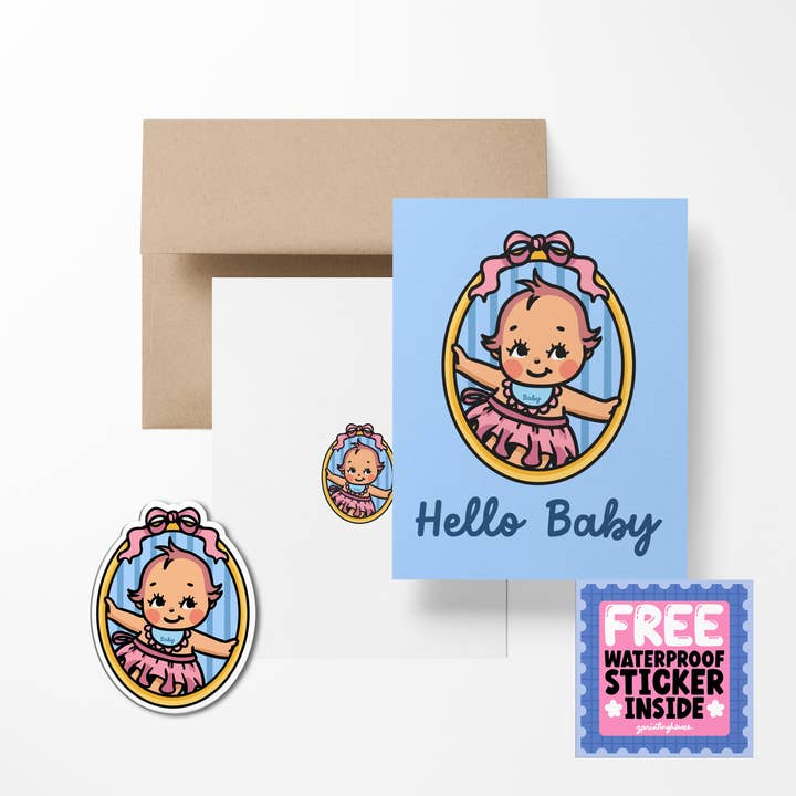Hello Baby Retro Babies Greeting Card for wholesale by Girls Printing House