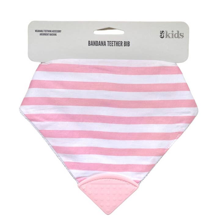 Bandana Teether Bib - Pink Stripe/Pink for wholesale by ES Kids
