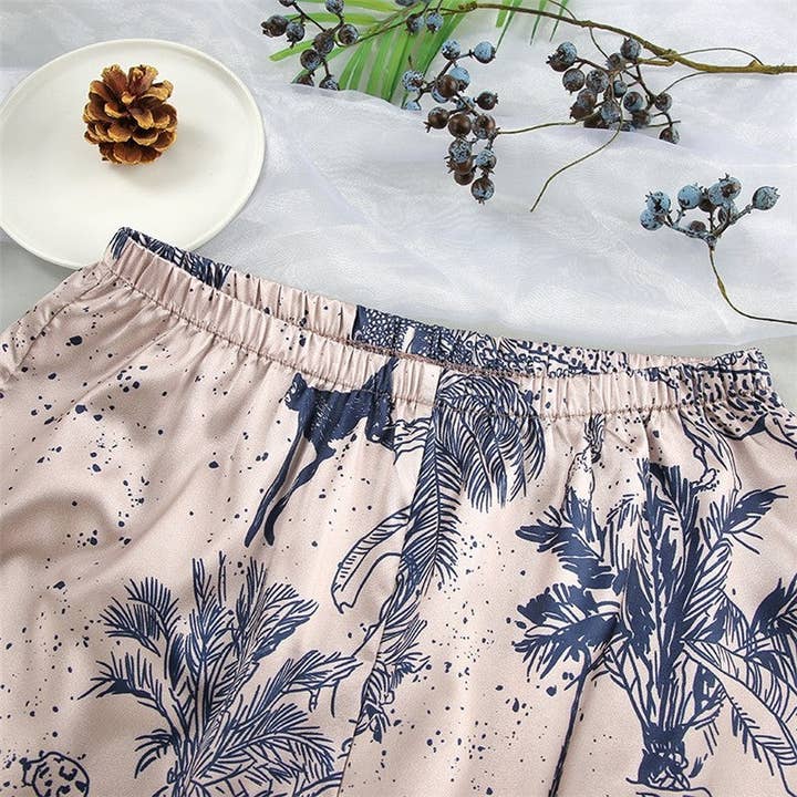 PRINTING Long Sleeve Satin Two-Piece Pajama Set with Lapel Collar and Single-Breasted Blouse for wholesale on Faire7