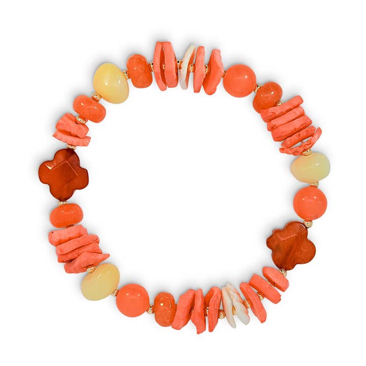 Coral, Orange & Yellow Natural Shell and Beaded Bracelet for wholesale by XUXA