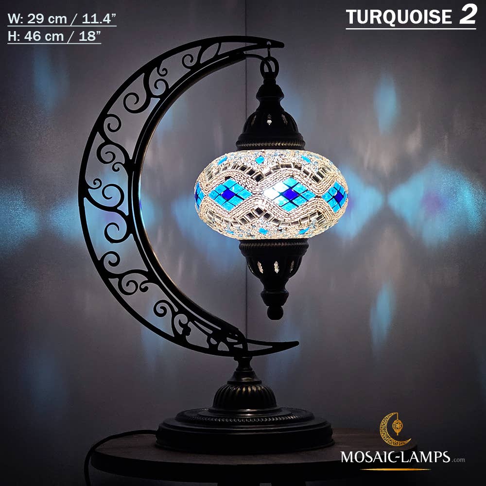 Mosaic Lamps - Wholesale Accent/Desk Lamp - 10+ Colors - Moroccan Moon Table Lamp, Arc, Murano Crescent71