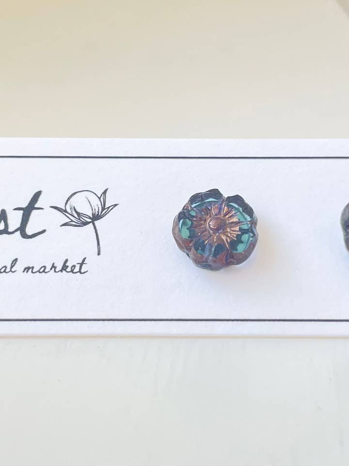 Czech Glass Mini Floral Studs Blue Pansy for wholesale by Blomst Floral Market