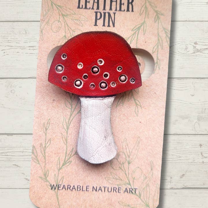 Wyrd & Witchy Art – Alfinete/botão de lapela por atacado – Alfinete de Couro de Cogumelo Malhado