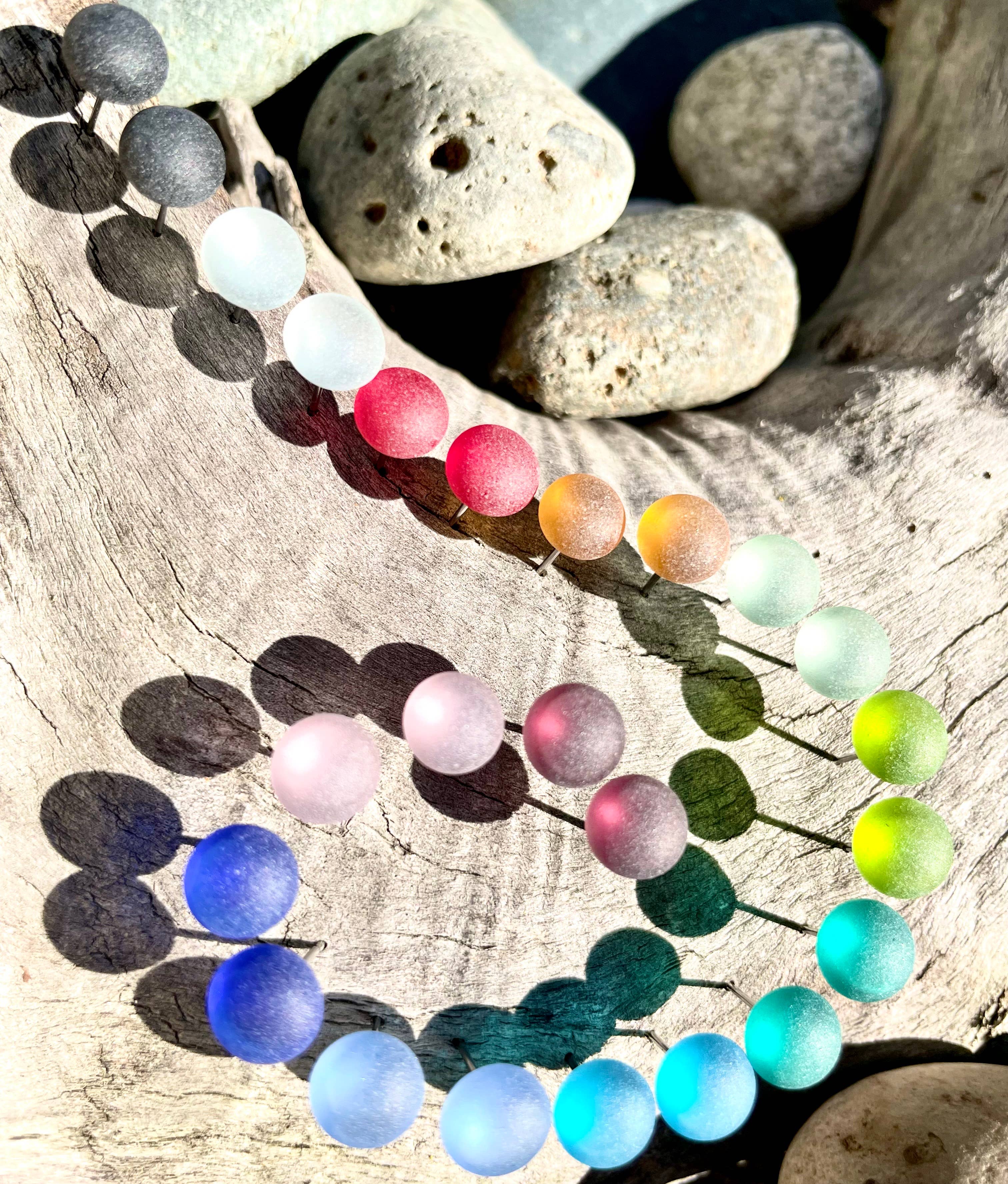 Flame Work Designs - Glass Jewelry - Wholesale Stud/Post Earrings - 12 Pairs Rainbow Sea Glass Studs Collection 10% OFF11