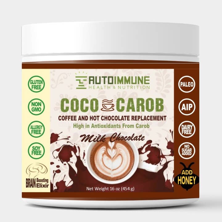 Chocolat au lait Coco-Caroube, Remplacement de café et de chocolat chaud (AJOUTER DU MIEL) pour la vente par Autoimmune Health & Nutrition