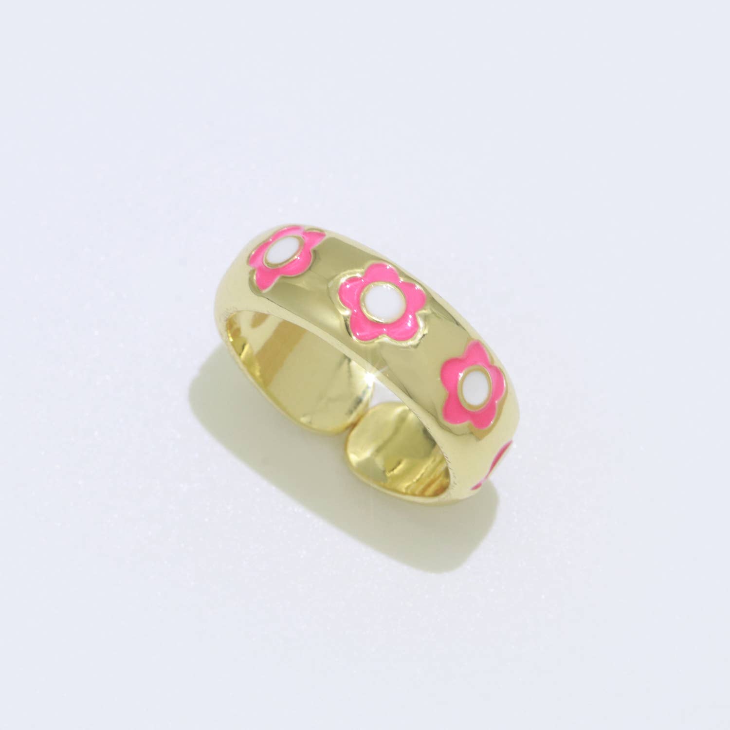Aim Eternal - Wholesale Band/Stacked Ring - Gold Daisy Enamel Open Adjustable Ring Stackable Midi Ring1