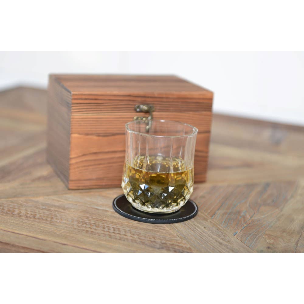 AULICA - Wholesale Cocktail/Liquor Glass - Wooden whisky box, coasters, stone ice cubes4
