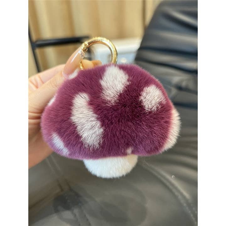 FurDecoration - Wholesale Keychain - Women's - Rex Rabbit Fur Mushroom Keychain - Adorable and Authentic2