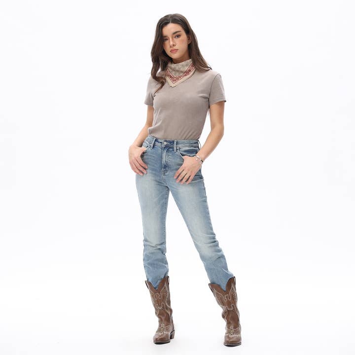 Jean évasé taille haute vintage déchiré DEF1010 pour la vente par DOSSEVISU