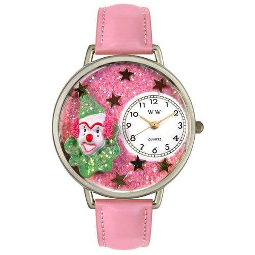 Whimsical Gifts – wholesale Armbandsur - Unisex – Rosa Glitter Clown 3D klocka Silver stora
