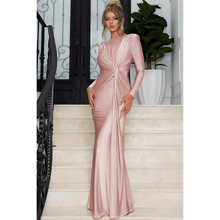 Slim Fit Round Neck Long Sleeves Evening Dress for wholesale by Paperdoll