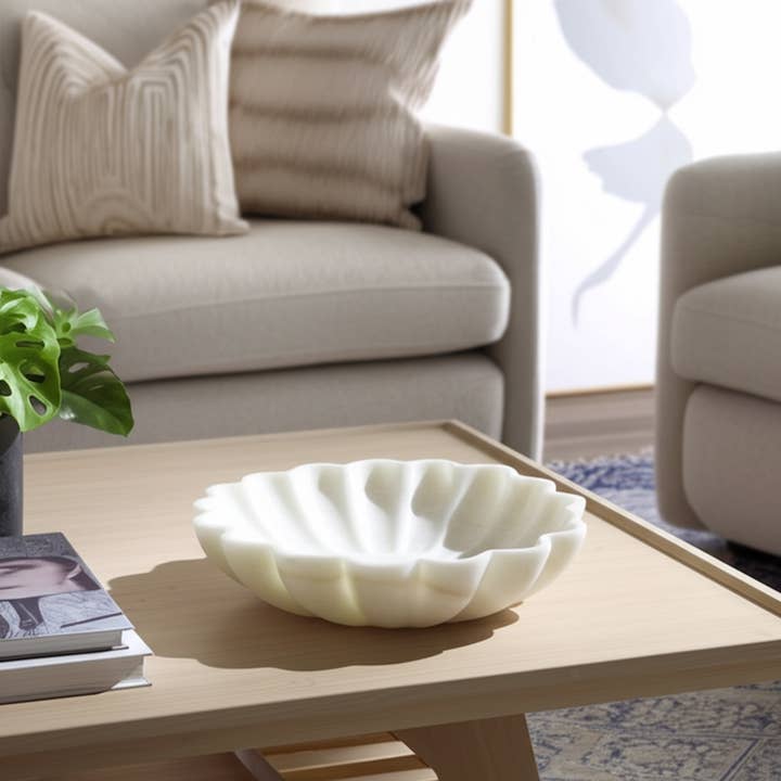 Sagebrook Home - Wholesale Decorative Plate/Dish/Bowl - Marble Round Veined Shell Shaped Bowl - White, 12 in.1