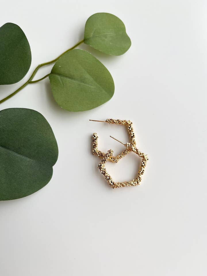Hexagon Gold Hoop Earrings, Hoop Earrings for wholesale by Mountain Marigold Jewelry
