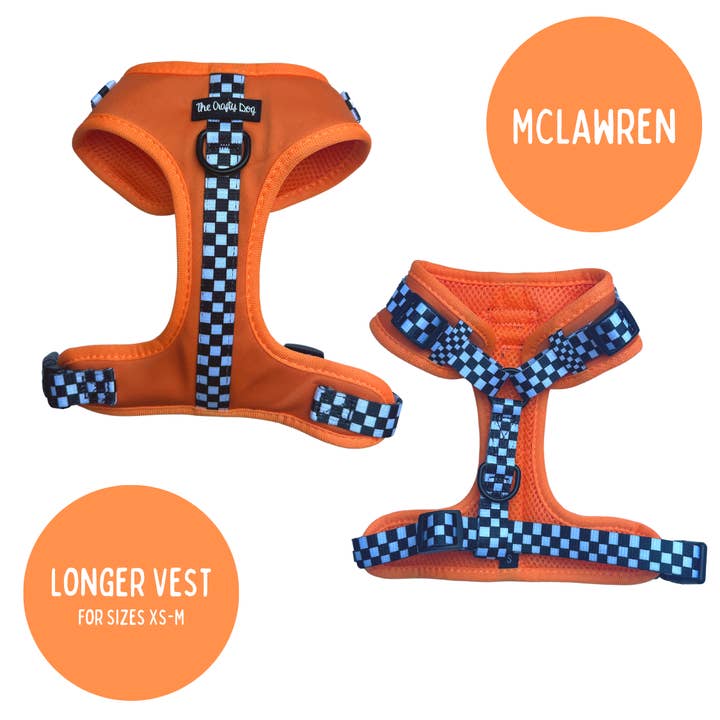 McLawren-harnas - McLaren oranje geruite PawMula 1 F1 voor wholesale door The Crafty Dog Co