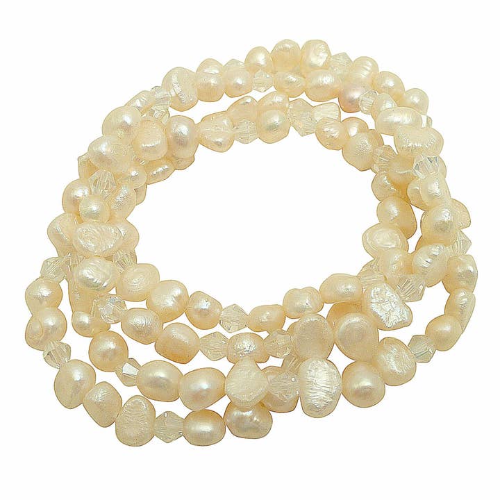 White Freshwater Pearl and Glass Bead Bracelet for wholesale by Lotusfeet