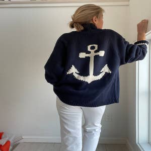 Ahoy Sailor Cotton Sweatshirt - Navy – Style Me Luxe