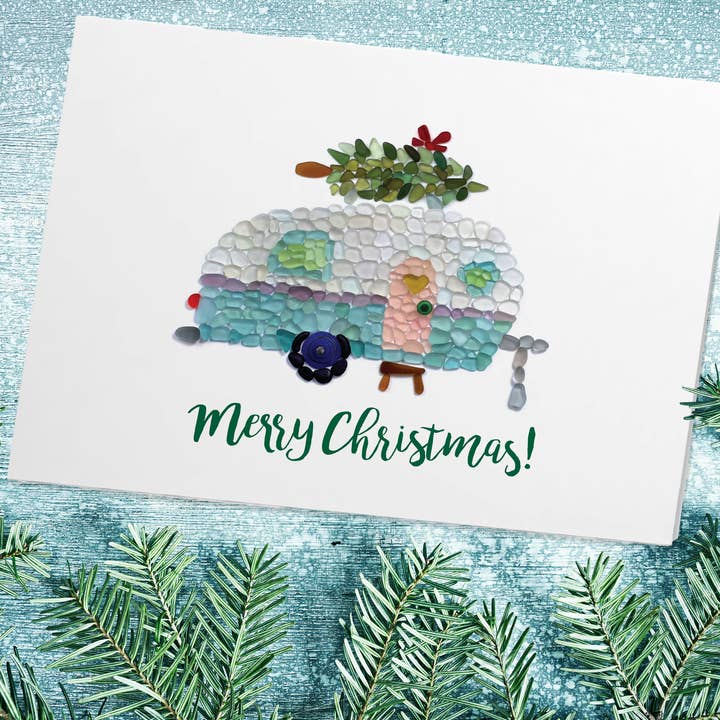 Beachcombing / Etched by the Sea – Großhandel Weihnachtskarte – Seeglas Vintage Camper Weihnachtsfeiertagskarte2