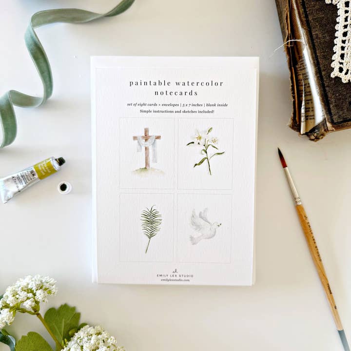 emily lex studio - Wholesale Stationery/Notecard Set - he is risen paintable watercolor notecard set