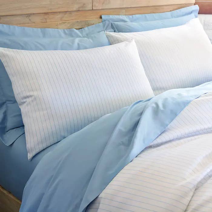 Cannes River Blue King Set of Two Sateen Pillow Cases for wholesale by Hotel Collection by Garnier Thiebaut