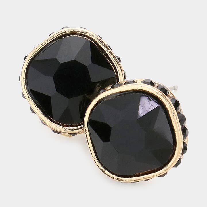 Rhinestone Trimmed Square Stone Evening Stud Earrings for wholesale by Sensibling Corp.