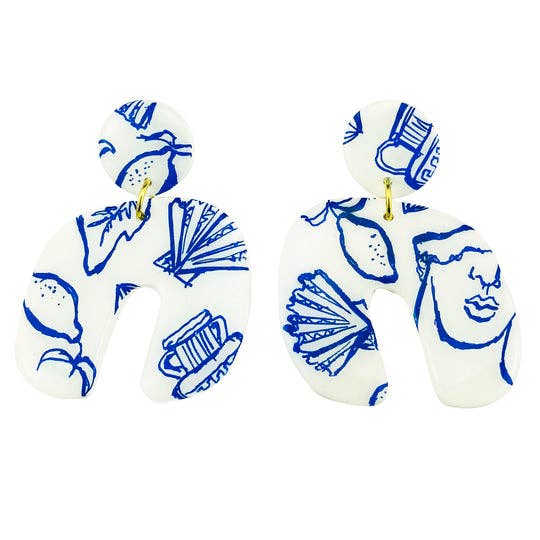 Hera Earring - Positano White/Cobalt for wholesale by Studio Eris
