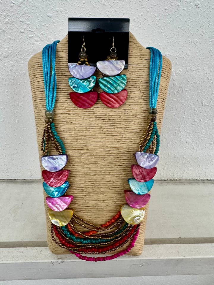 6 BRINS CORDON DE CIRE TURQUOISE AVEC DEMI-LUNE MULTICOLORE KABI pour la vente par International Duru's