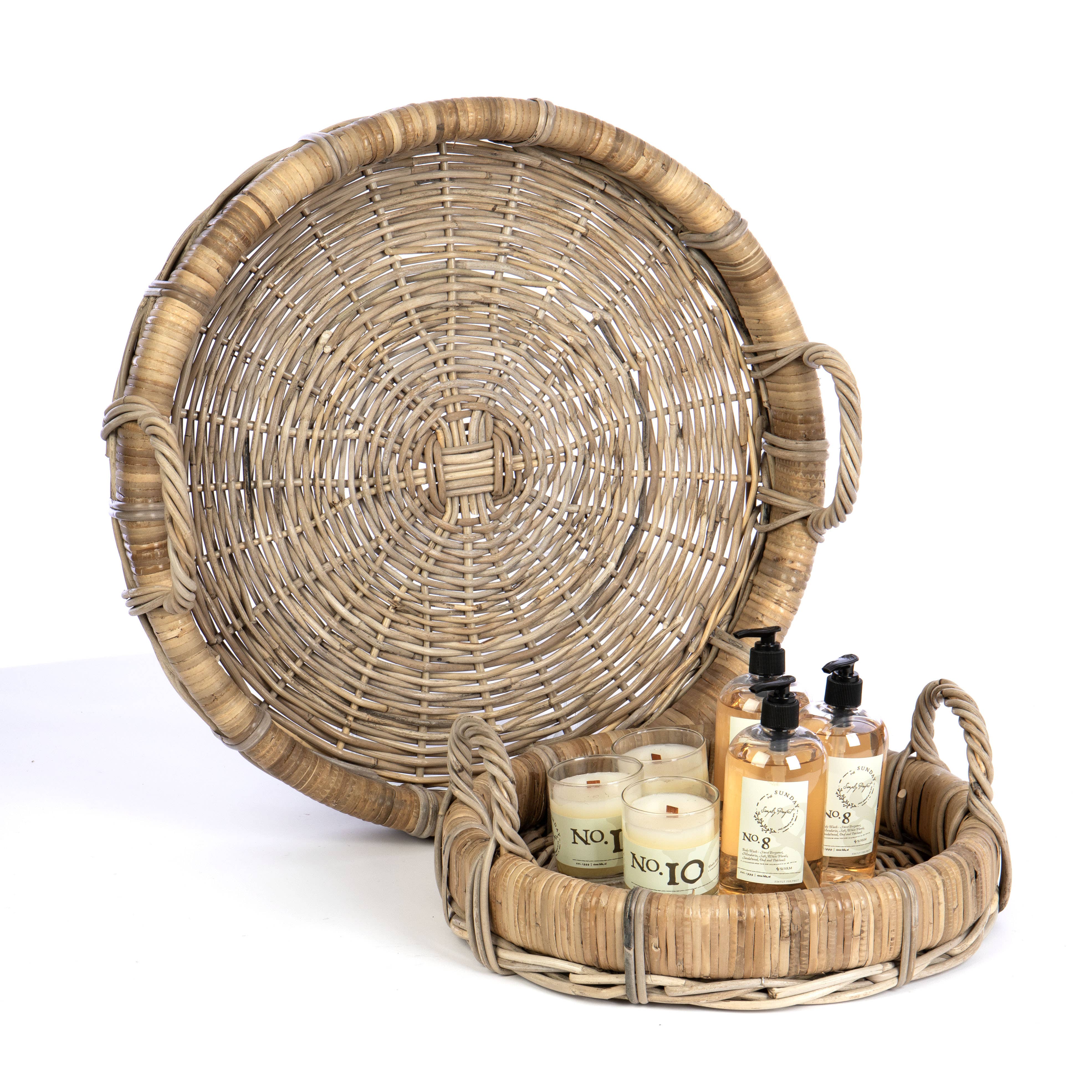 Willow Group - Wholesale Decorative Tray - Kubu Rattan Woven Basket Tray w/ Side Handles S/21