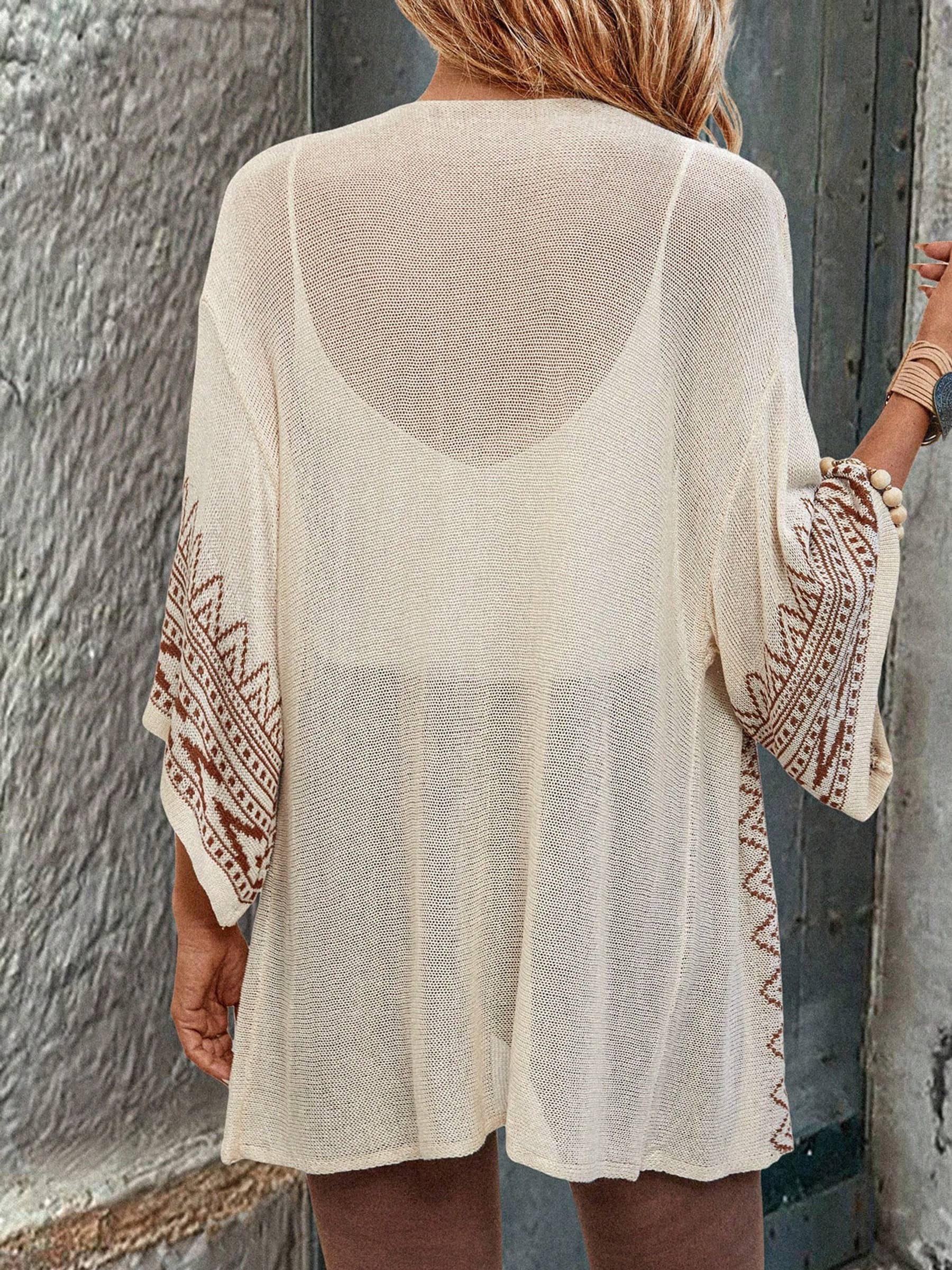 Beige Elegant Printed Knitted Top for wholesale on Faire2