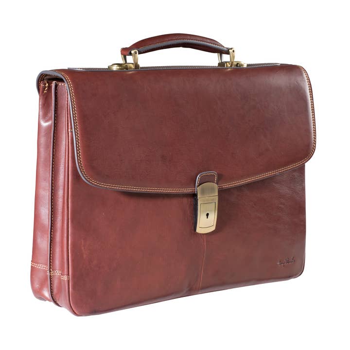 Bolsa de couro para laptop com fecho de aba e alça de ombro por atacado de Tony Perotti