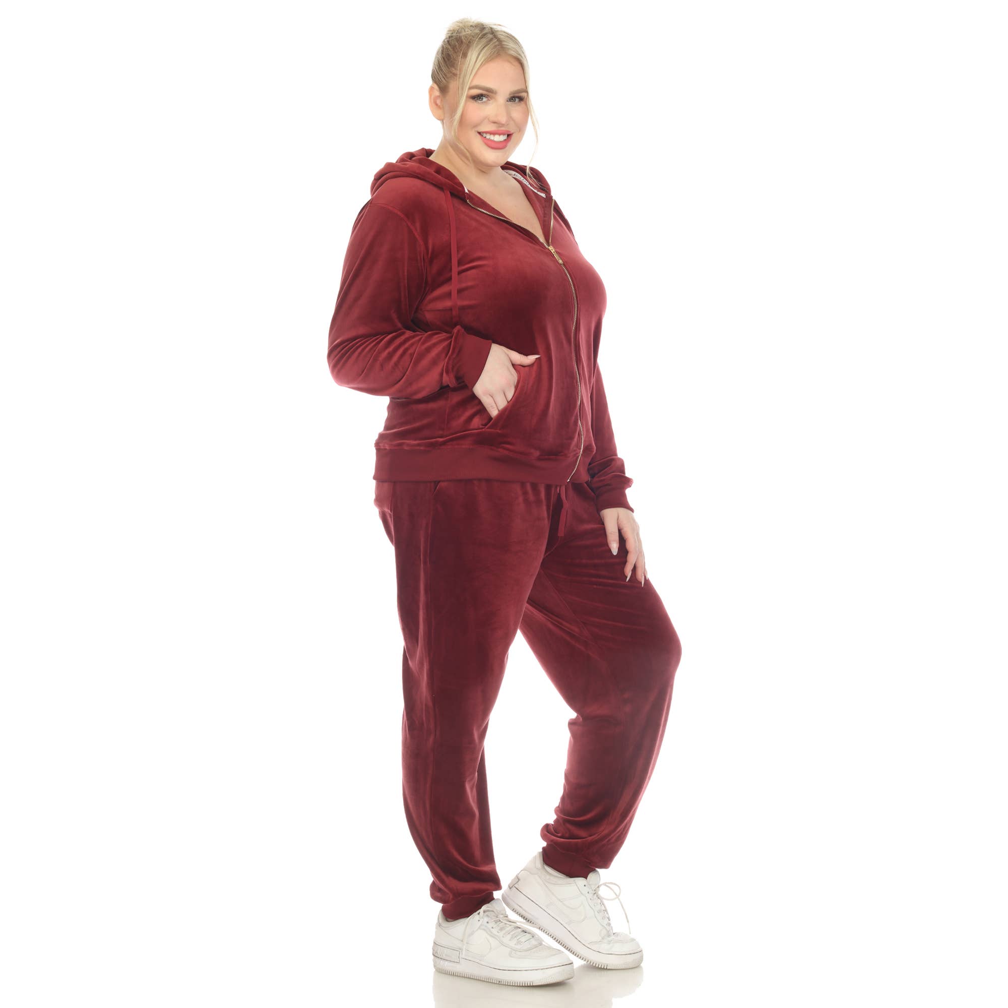 WHITE MARK – wholesale Träningsoverall – Dam – Plus storlek 2 bit velour träningsoverall Set27