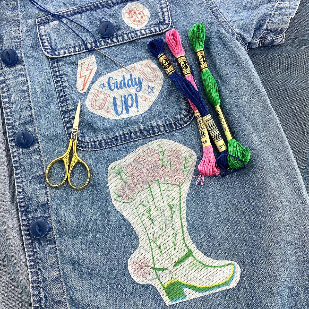 Keller Design Co. - Wholesale DIY Craft Kit - Stick It Stitch It Water Soluble Embroidery Patterns-Disco Cowgirl2