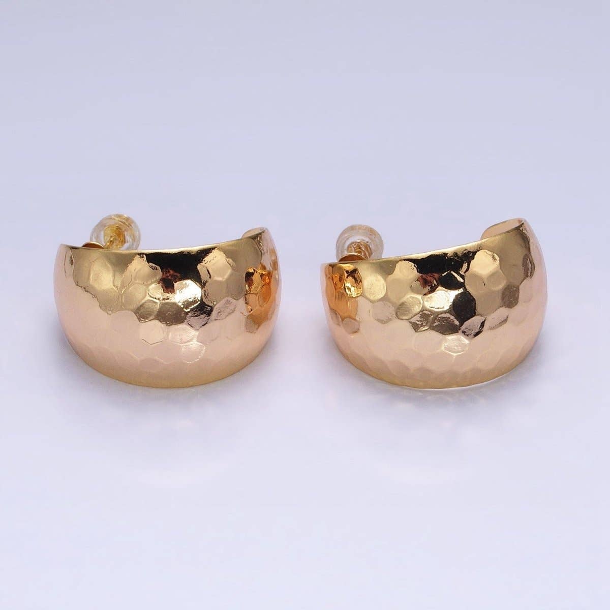 Aim Eternal - Wholesale Hoop Earrings - 16K Gold Filled 25mm Round Multifaceted Wide Dome C-Shaped Hoop Earrings in Gold & Silver | AE023 AE0240