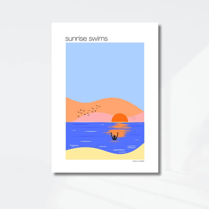 Sunrise Wild Swimming Print A4 for wholesale by Waves & Wander