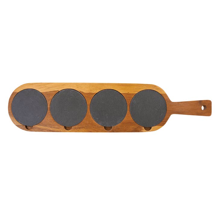 Elite Engraving Co - Wholesale Flatware Serving Piece - Acacia Wood/Slate Serving Board, Flight Tray