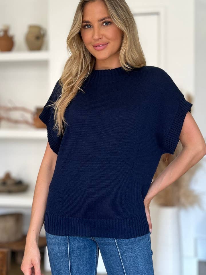 ClassiQ - Wholesale Knit Sweater - Women's - Double Take Full Size Mock Neck Short Sleeve Sweater1