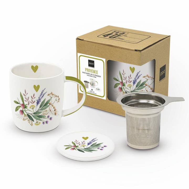 TASSE À THÉ AVEC COUVERCLE ET PASSOIRE - PROVENCE pour la vente par Paperproducts Design • Ambiente